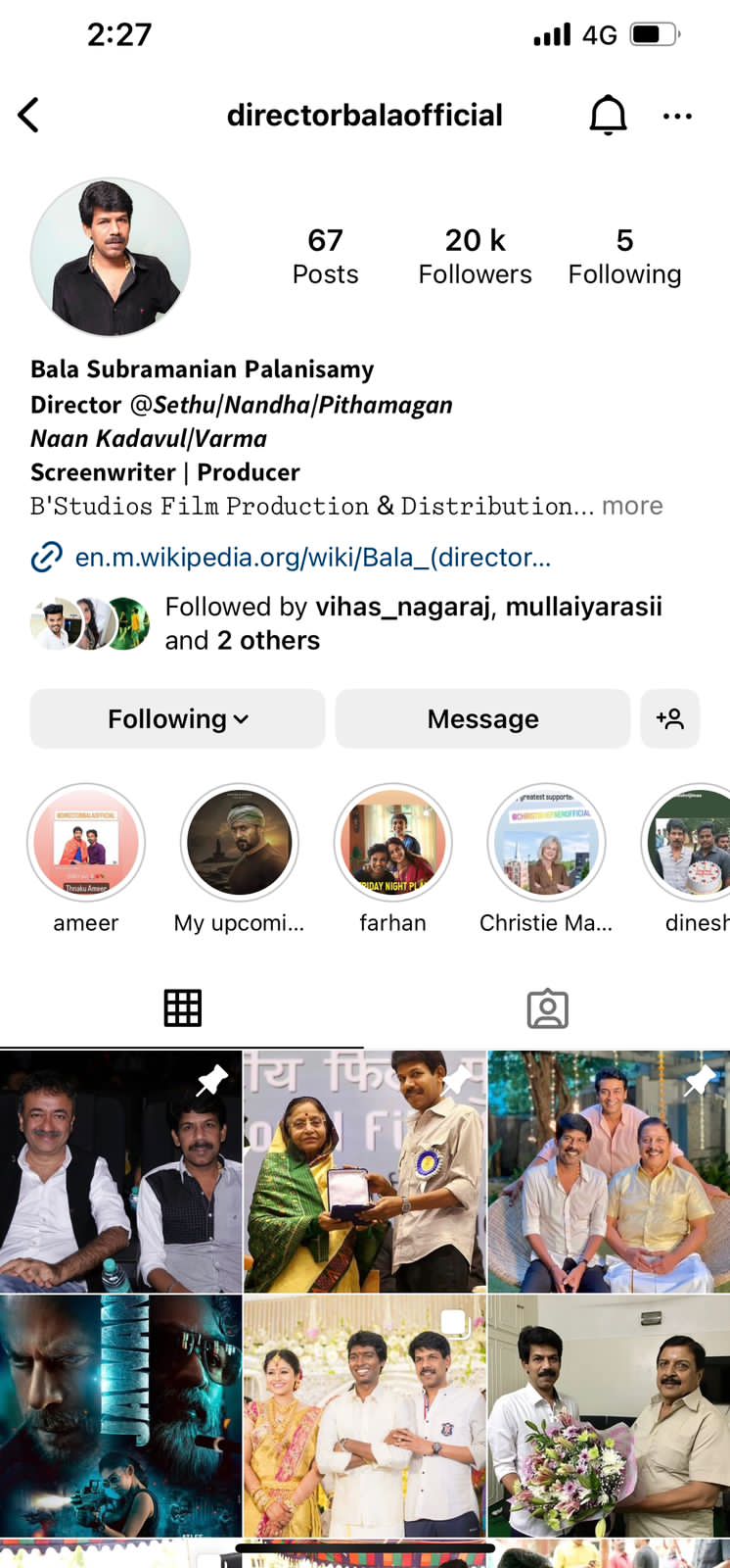 இயக்குநர் பாலாவின் பெயரில் போலி இன்ஸ்டாகிராம் கணக்கு:கமிஷனர் அலுவலகத்தில் புகார்.