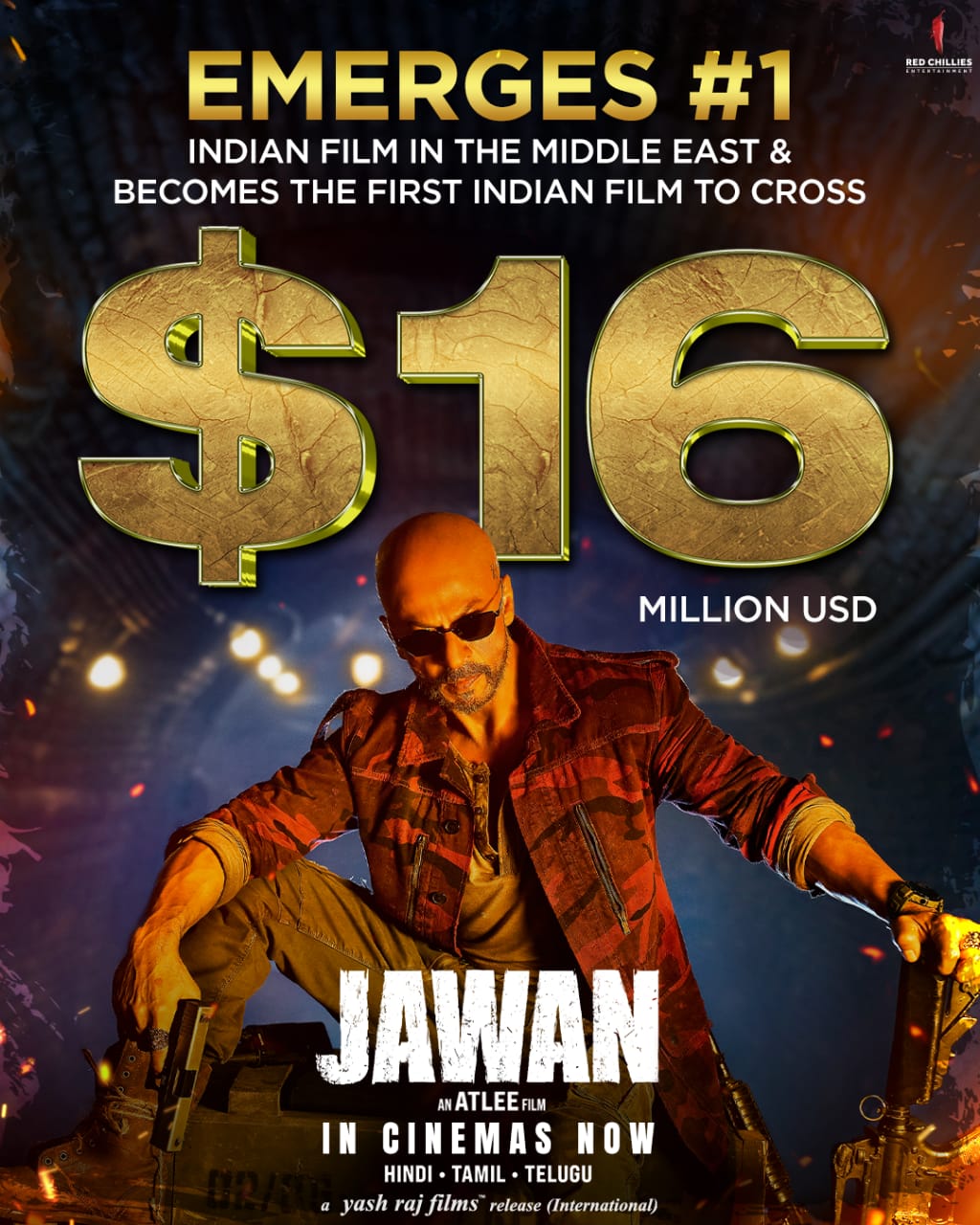 $16 மில்லியன் வசூலைக் கடந்த முதல் படம் என்ற பெருமையைப் பெற்ற ’ஜவான்.!
