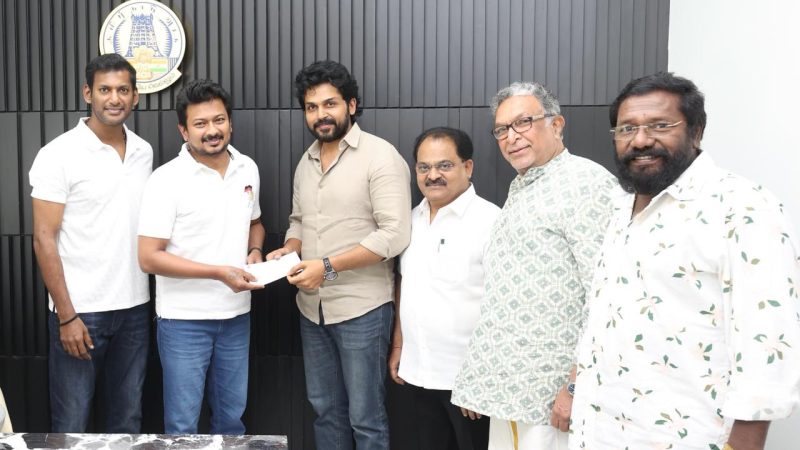 நடிகர் சங்க கட்டட பணிக்காக ரூ.1 கோடி  வழங்கினார் உதயநிதி ஸ்டாலின்!