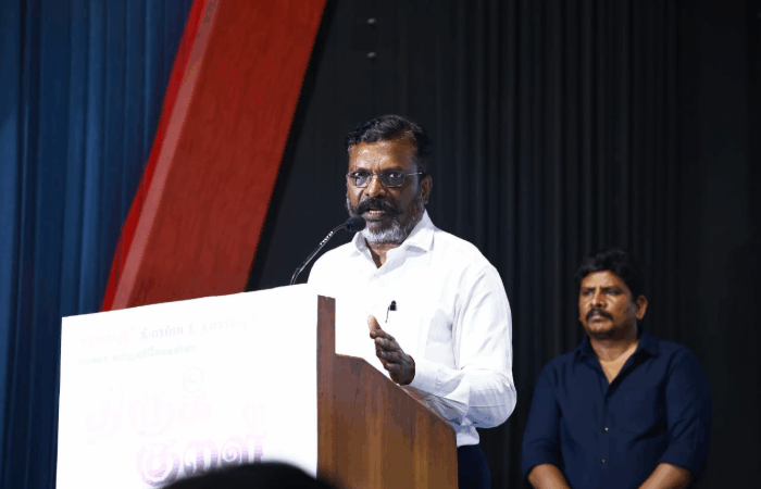 “தமிழிலிருந்து தான் கன்னடம் தோன்றியது என்ற கருத்தை அவர்களால் ஏற்க முடியவில்லை.!” :’திருக்குறள்’ பட விழாவில் தொல்.திருமாவளவன் விளக்கம்