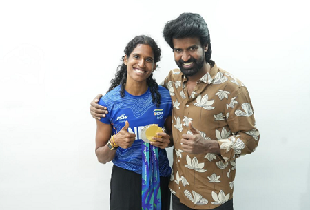 தடகள சாதனை பெண்வித்யா ராமராஜூக்கு சூரி நேரில் பாராட்டு!